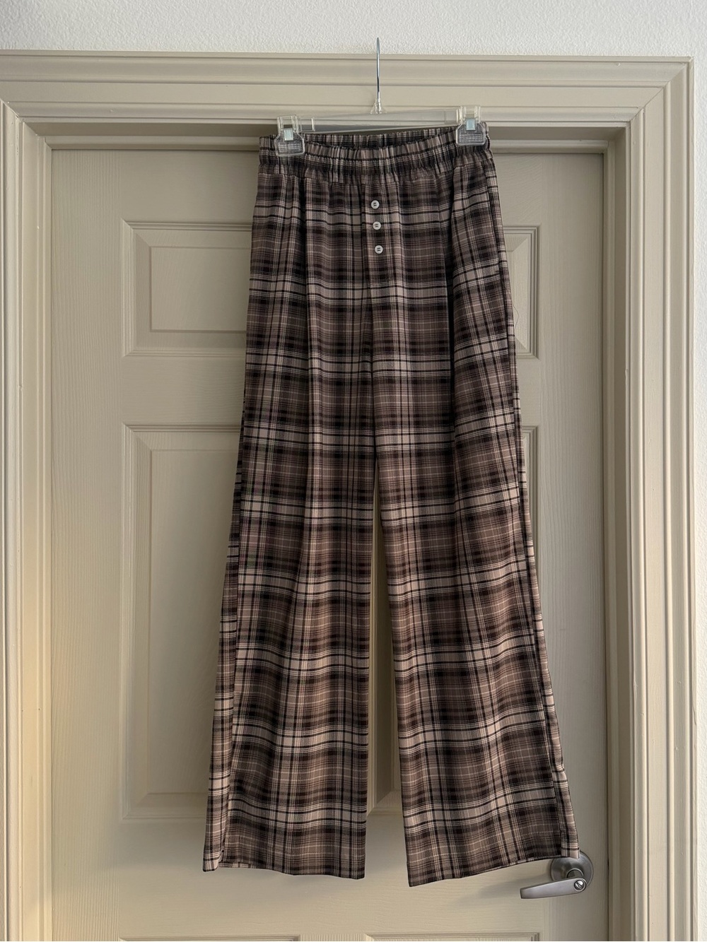 Bershka Brown Plaid Wide-Leg Pants